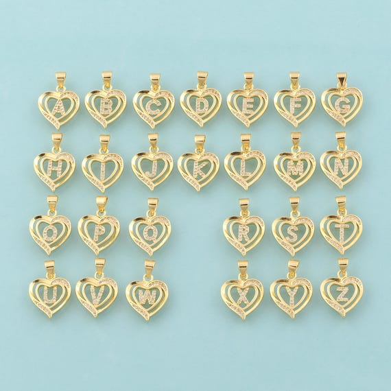 Gold CZ Letter Charms,Initial Jewelry,Heart Pendant for DIY Jewelry Making,18K Gold