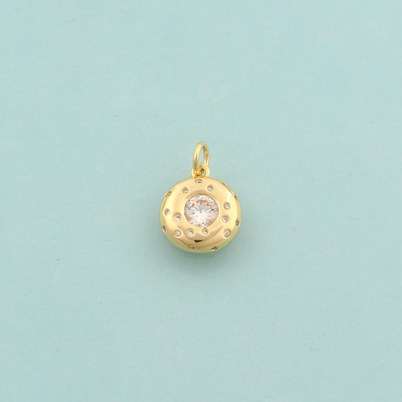 Gold CZ Pickle Ball Charms,Sports Jewelry,Pickle Ball Pendant for DIY Jewelry Making,18K Gold