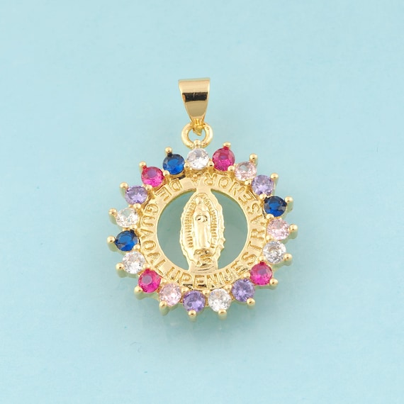 Gold CZ Virgin Mary Charms,Religious Jewelry,Catholic Pendant for DIY Jewelry Making,18K Gold
