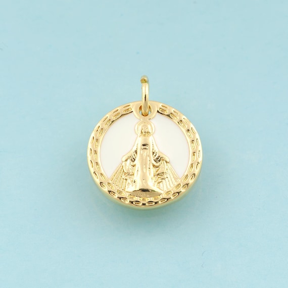 Gold Enamel Virgin Mary Charms,Religious Jewelry,Catholic Pendant for DIY Jewelry Making,18K Gold