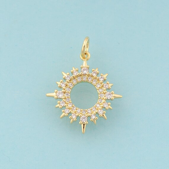 Gold CZ Round Charms,Minimalist Jewelry,Round Pendant for DIY Jewelry Making,18K Gold