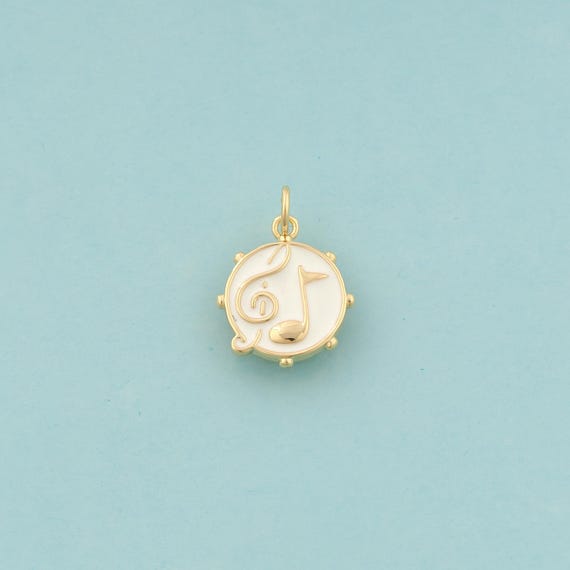 Gold Musical Note Charms,Symbol Jewelry,Enamel Round Pendant for DIY Jewelry Making,18K Gold