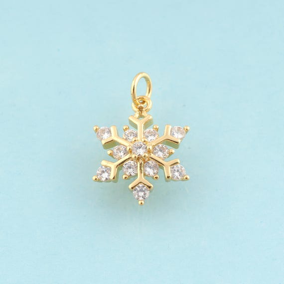 Gold CZ Snowflake Charms,Snowflake Jewelry,Snowflake Pendant for DIY Jewelry Making,18K Gold