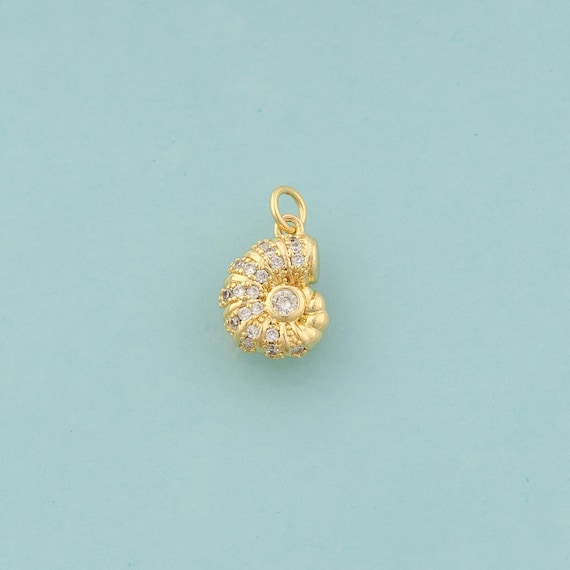 Gold CZ Snail Shell Charms,Shell Jewelry,Snail Shell Pendant for DIY Jewelry Making,18K Gold