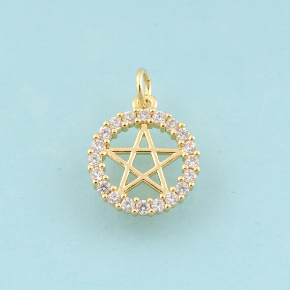 Gold CZ Star Charms,Round Jewelry,Star Pendant for DIY Jewelry Making,18K Gold