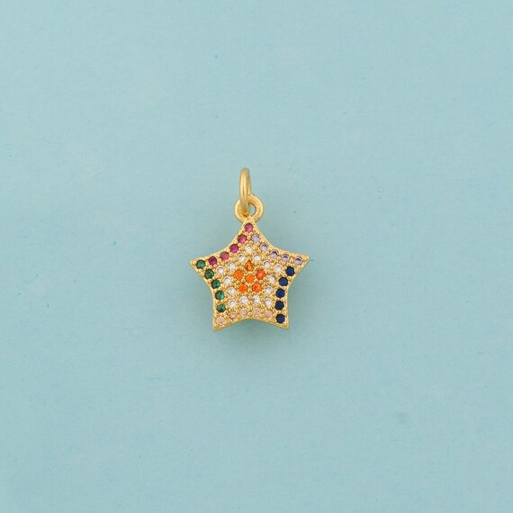 Gold CZ Star Charms,Celestial Jewelry,Starburst Pendant for DIY Jewelry Making,18K Gold