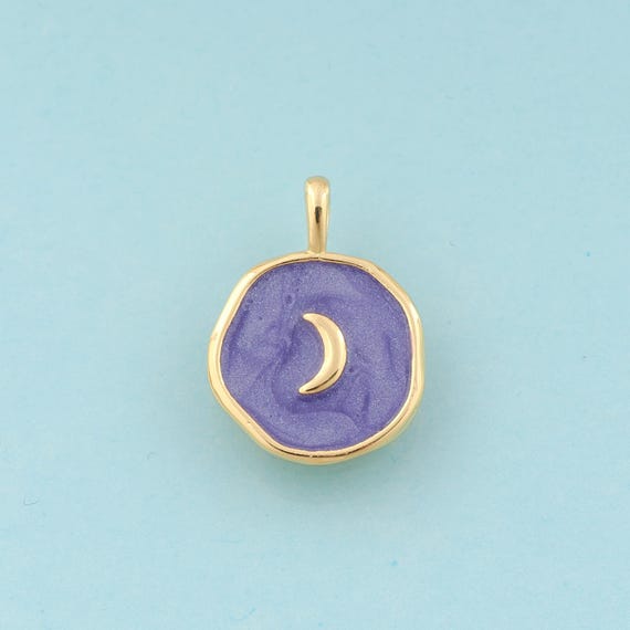 Gold Enamel Crescent Moon Charms,Celestial Jewelry,Round Pendant for DIY Jewelry Making,18K Gold
