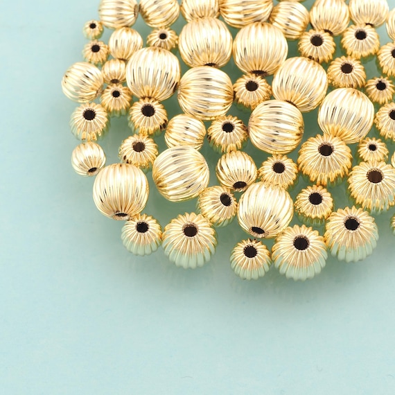 Corrugated Spacer Beads,Round Beads,Corrugated Round Beads for DIY Jewelry Making,14K Gold