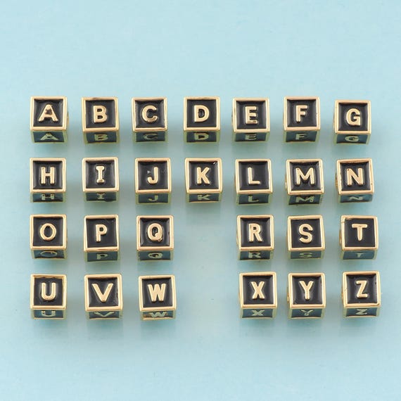 Enamel 26 Letter Spacer Beads,Initial Beads,Square Beads for DIY Jewelry Making,18K Gold