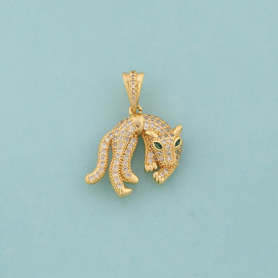 Gold CZ Leopard Charms,Animal Jewelry,Leopard Pendant for DIY Jewelry Making,18K Gold
