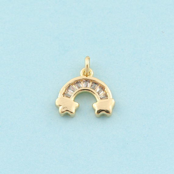 Gold CZ Rainbow Charms,Rainbow Jewelry,Rainbow Pendant for DIY Jewelry Making,18K Gold