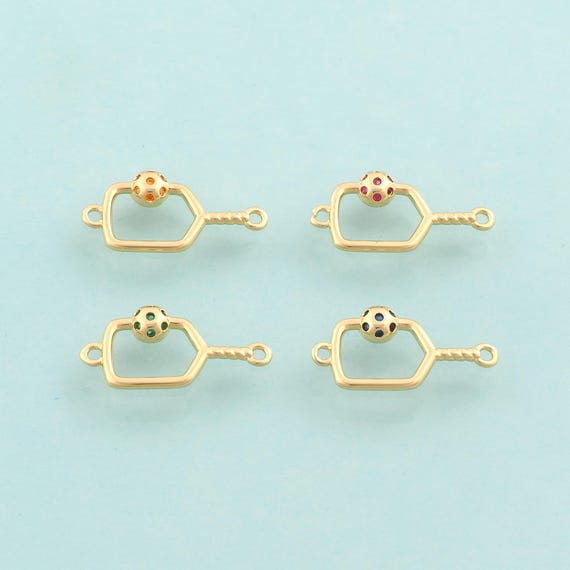 Gold CZ Pickle Ball Connector,Rackets Jewelry Connector,Sports Connector for DIY Jewelry Making,18K Gold
