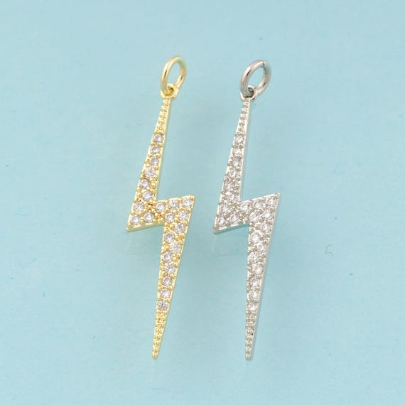 Gold CZ Lighting Charms,Minimalist Jewelry,Lighting Pendant for DIY Jewelry Making,18K Gold & Rhodium
