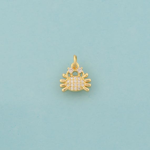 Gold CZ Crab Charms,Marine Life Jewelry,Crab Pendant for DIY Jewelry Making,18K Gold