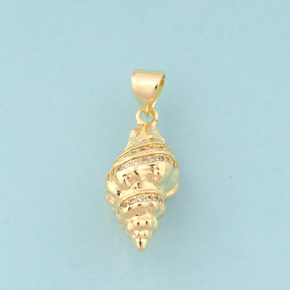Gold CZ Conch Charms,Conch Jewelry,Conch Pendant for DIY Jewelry Making,18K Gold