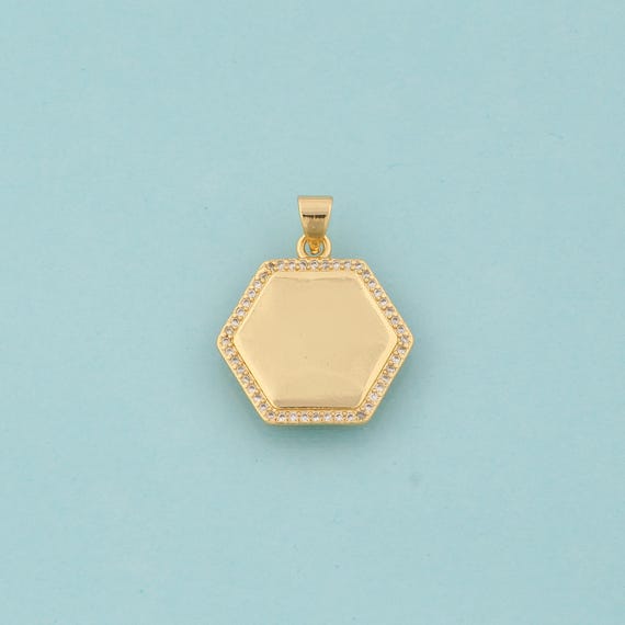 Gold CZ Hexagon Charms,Hexagon Jewelry,Hexagon Pendant for DIY Jewelry Making,18K Gold