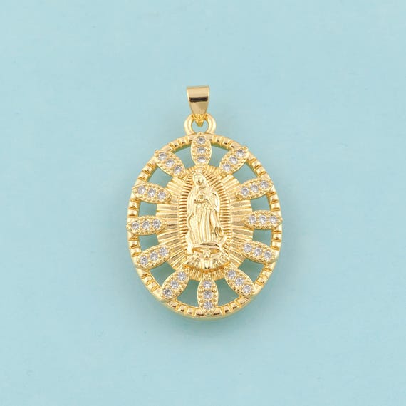 Gold CZ Virgin Mary Charms,Religious Jewelry,Catholic Pendant for DIY Jewelry Making,18K Gold