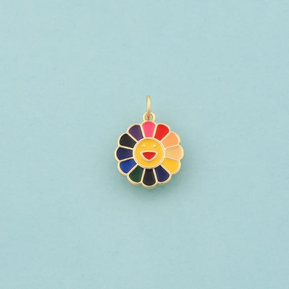 Gold Sunflower Charms,Sun Flower Jewelry,Enamel Sunflower Pendant for DIY Jewelry Making,18K Gold