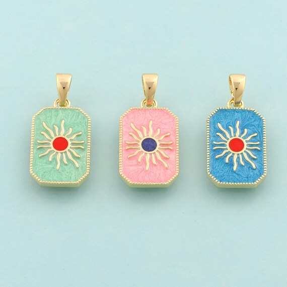 Gold Sun Charms,Sunburst Jewelry,Enamel Celestial Pendant for DIY Jewelry Making,18K Gold