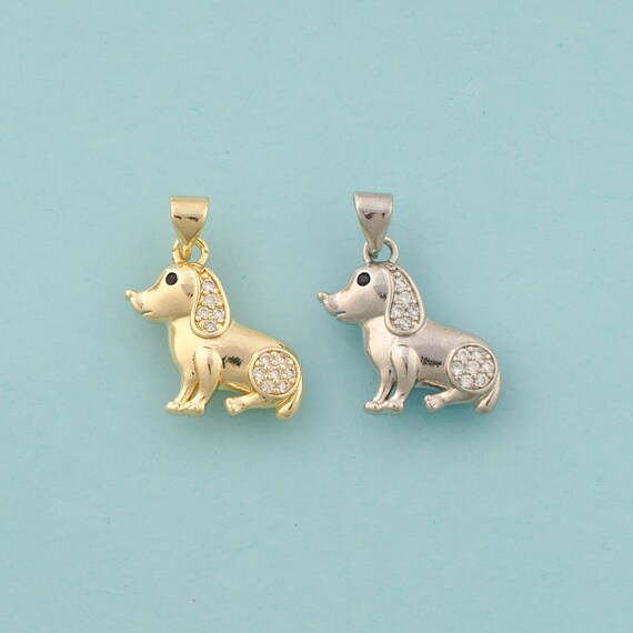 Gold CZ Dog Charms,Animal Jewelry,Dog Pendant for DIY Jewelry Making,18K Gold