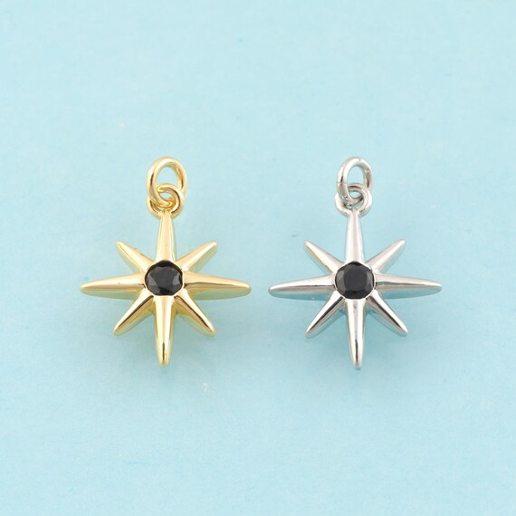 Gold CZ Polaris Charms,Minimalist Jewelry,Polaris Pendant for DIY Jewelry Making,18K Gold & Rhodium