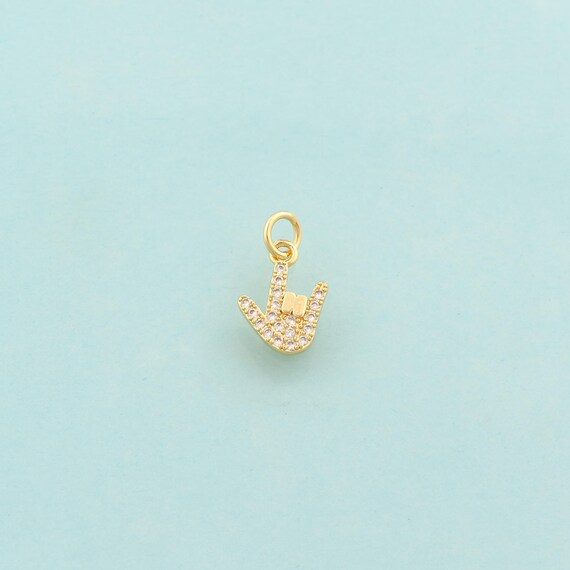 Gold CZ I Love You Hand Charms,Gesture Jewelry,I Love You Pendant for DIY Jewelry Making,18K Gold