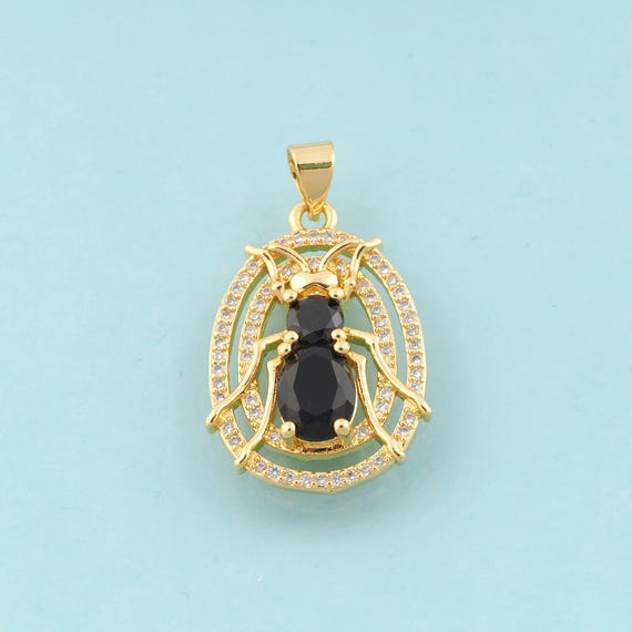 Gold CZ Bug Charms,Oval Jewelry,Insect Pendant for DIY Jewelry Making,18K Gold