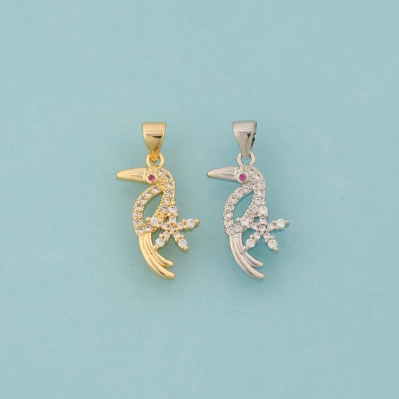 Gold CZ Bird Charms,Animal Jewelry,Flying Pendant for DIY Jewelry Making,18K Gold