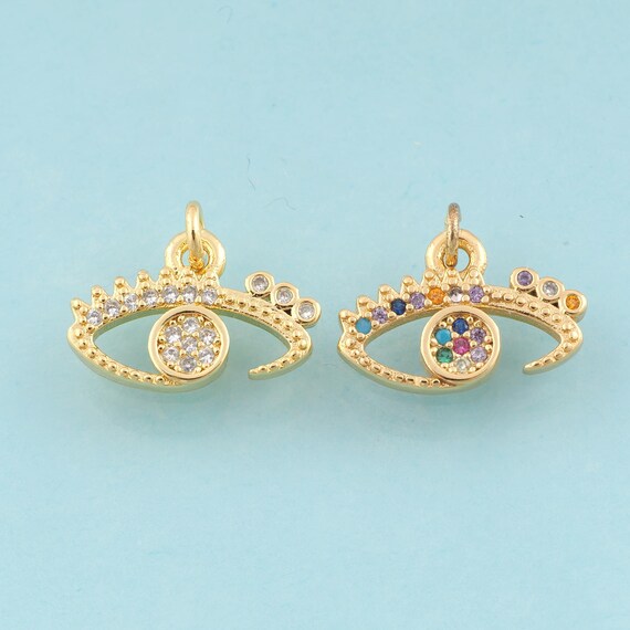 Gold CZ Evil Eye Charms,Devil Eye Jewelry,Eye Pendant for DIY Jewelry Making,18K Gold
