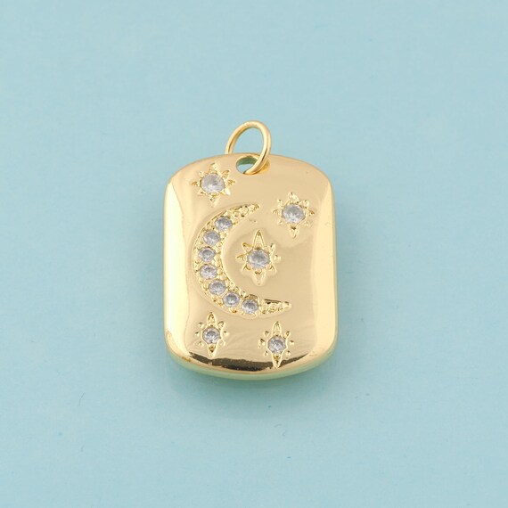 Gold CZ Moon Charms,Star Jewelry,Celestial Pendant for DIY Jewelry Making,18K Gold