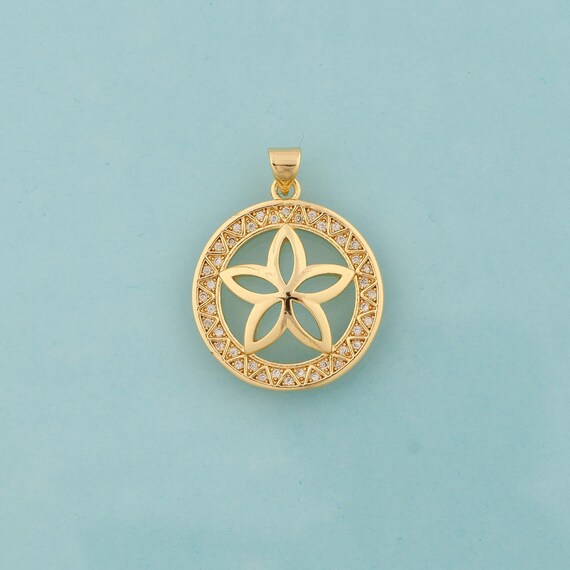 Gold CZ Flower Charms,Round Jewelry,Flower Pendant for DIY Jewelry Making,18K Gold