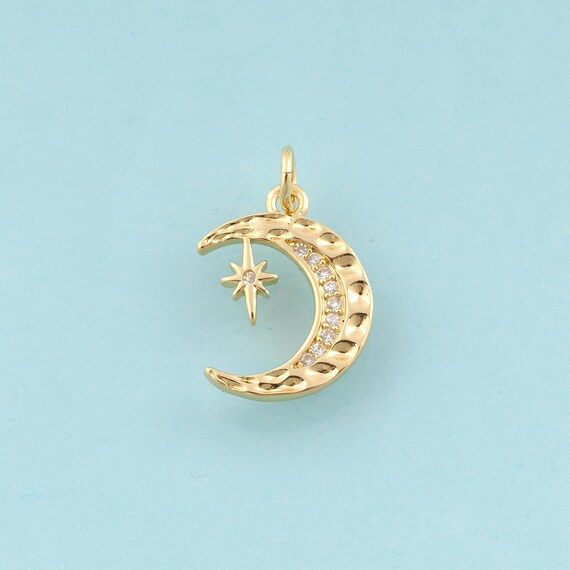 Gold CZ Crescent Moon Charms,Moon Jewelry,Star Pendant for DIY Jewelry Making,18K Gold