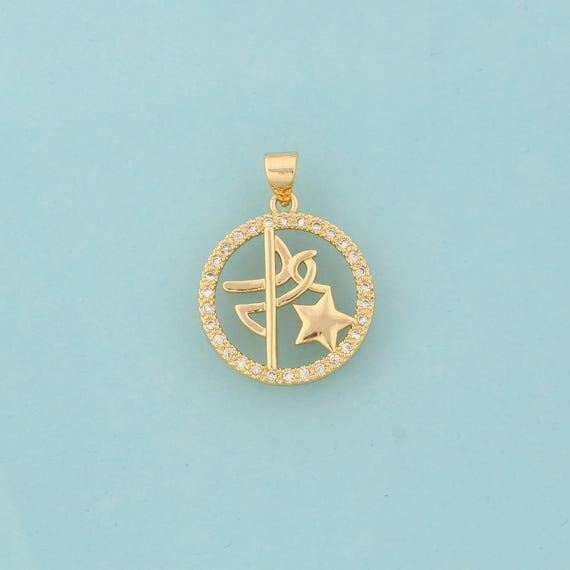 Gold CZ Fe Charms,Star Jewelry,Round Pendant for DIY Jewelry Making,18K Gold
