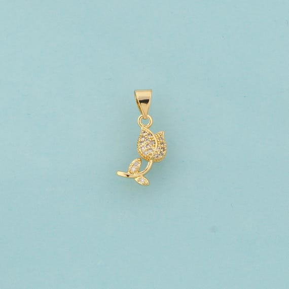 Gold Flower Charms,Flower Jewelry,CZ Flower Pendant for DIY Jewelry Making,18K Gold