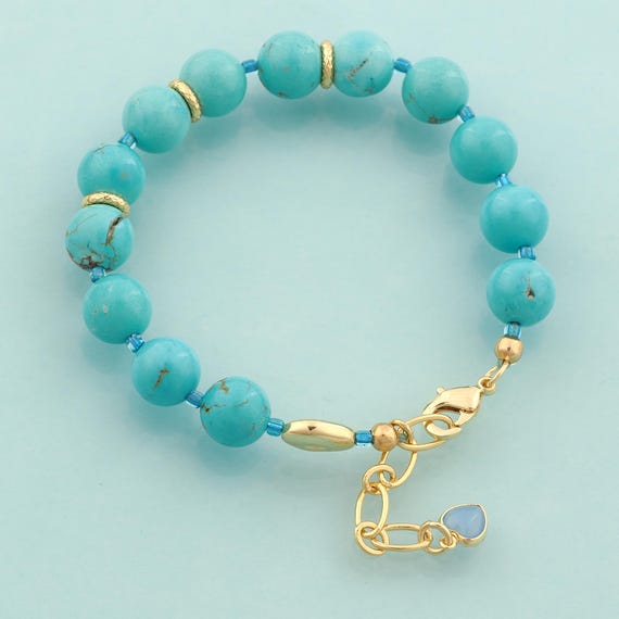 Gold Turquoise Bracelet,Round Ball Jewelry Bracelet for DIY Jewelry Making,18K Gold
