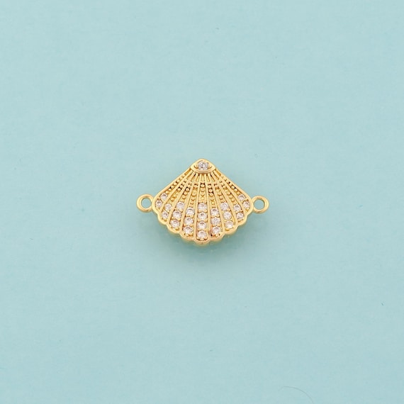 Gold CZ Shell Connector,Oyster Jewelry Connector,Shell Connector for DIY Jewelry Making,18K Gold