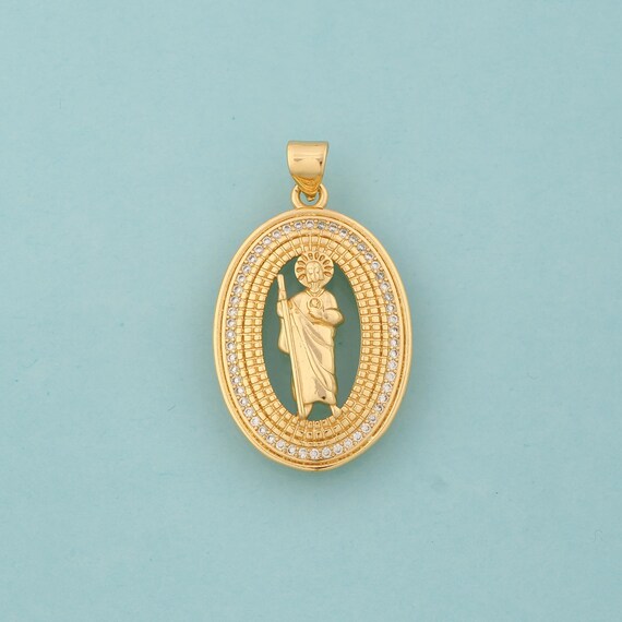 Gold CZ St.Juda Charms,Religious Jewelry,Saint Jude Pendant for DIY Jewelry Making,18K Gold