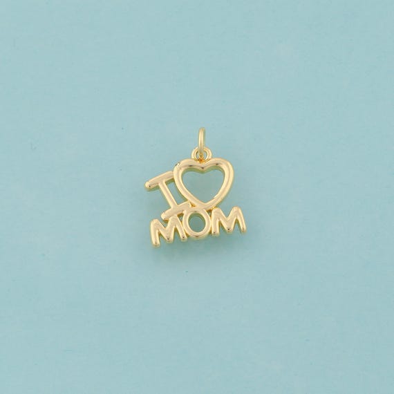 Gold I LOVE MOM Charms,Heart Jewelry,Letter Pendant for DIY Jewelry Making,18K Gold