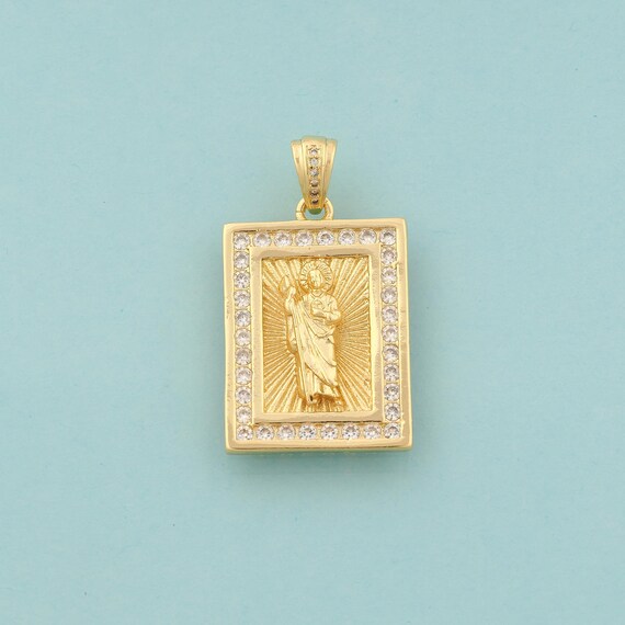 Gold CZ Saint Jude Charms,St.Juda Jewelry,Christian Pendant for DIY Jewelry Making,18K Gold