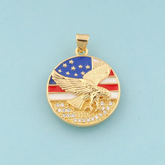 Gold CZ Eagle Charms,Flag Jewelry,Enamel Flag Pendant for DIY Jewelry Making,18K Gold