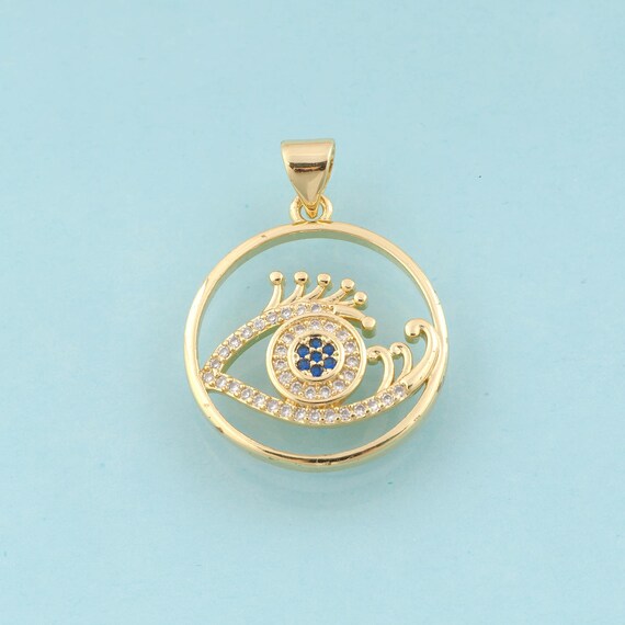 Gold CZ Evil Eye Charms,Devil Eye Jewelry,Round Pendant for DIY Jewelry Making,18K Gold