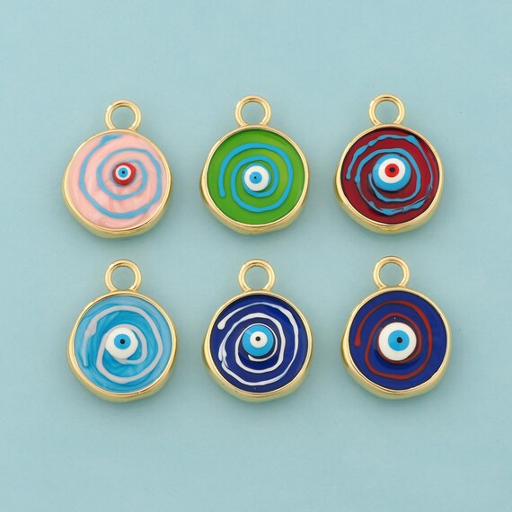 Gold Enamel Evil Eye Charms,Devil Eye Jewelry,Round Pendant for DIY Jewelry Making,18K Gold