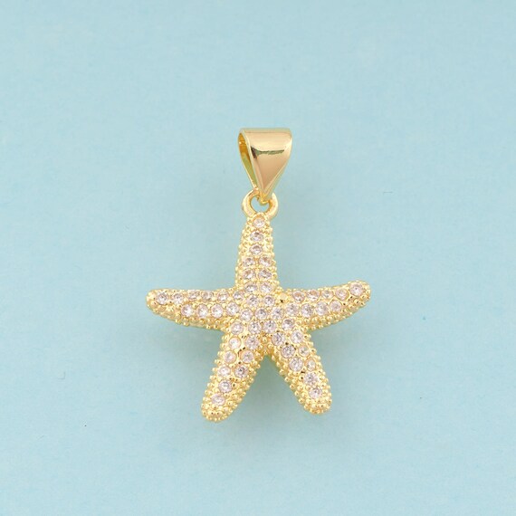 Gold CZ Starfish Charms,Marine Life Jewelry,Starfish Pendant for DIY Jewelry Making,18K Gold