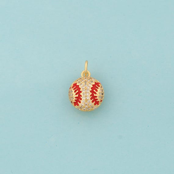 Gold Baseball Charms,Ball Jewelry,CZ Baseball Pendant for DIY Jewelry Making,18K Gold