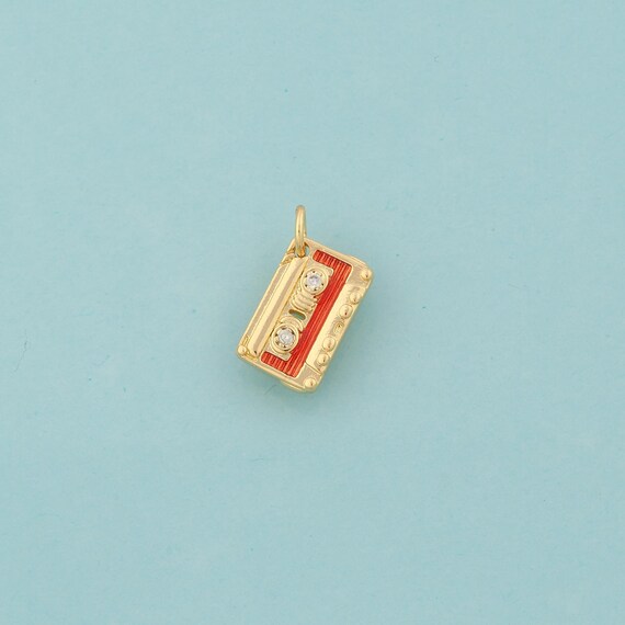 Gold CZ Radio Charms,Radio Jewelry,Enamel Radio Pendant for DIY Jewelry Making,18K Gold