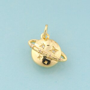 Gold CZ Saturn Charms,Celestial Jewelry,Star Pendant for DIY Jewelry Making,18K Gold