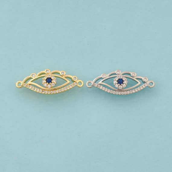 Gold CZ Evil Eye Connector,Devil Eye Jewelry Connector,Eye Connector for DIY Jewelry Making,18K Gold & Rhodium