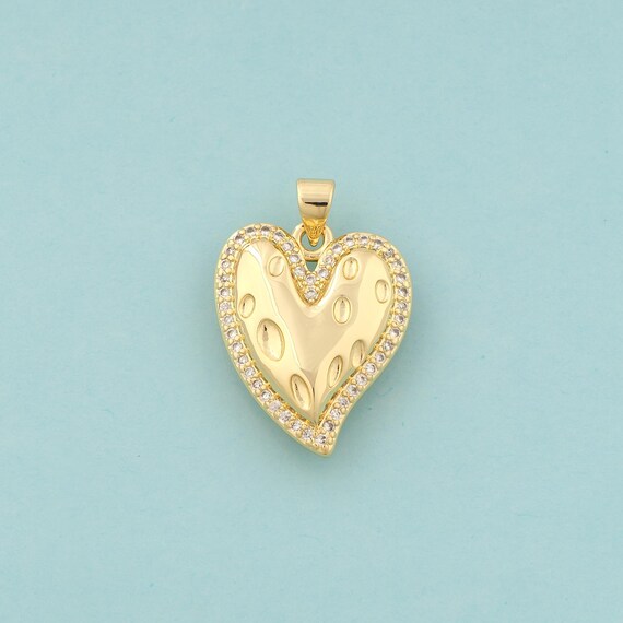 Gold CZ Heart Charms,Love Jewelry,Heart Pendant for DIY Jewelry Making,18K Gold
