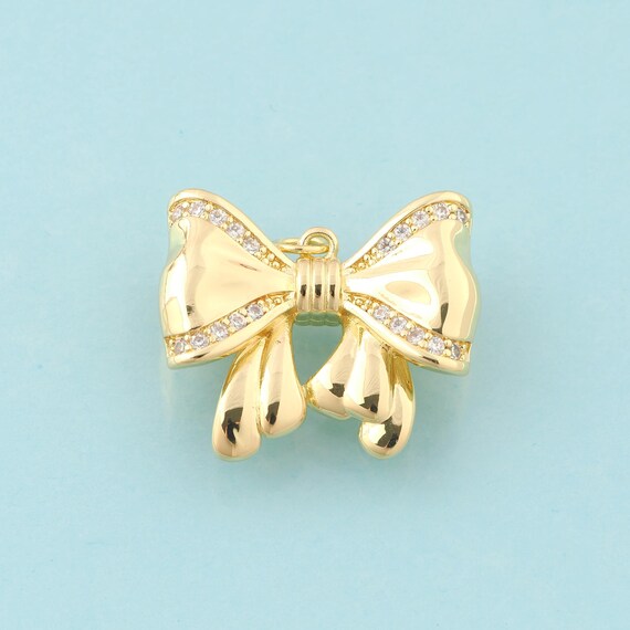 Gold CZ Bow Charms,Bow Jewelry,Bow Pendant for DIY Jewelry Making,18K Gold