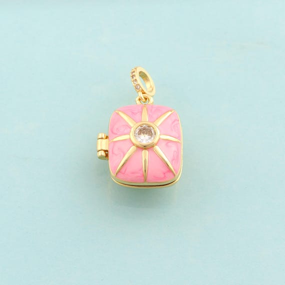 Gold Enamel Sun Charms,CZ Photo Frame Jewelry,Sunburst Pendant for DIY Jewelry Making,18K Gold